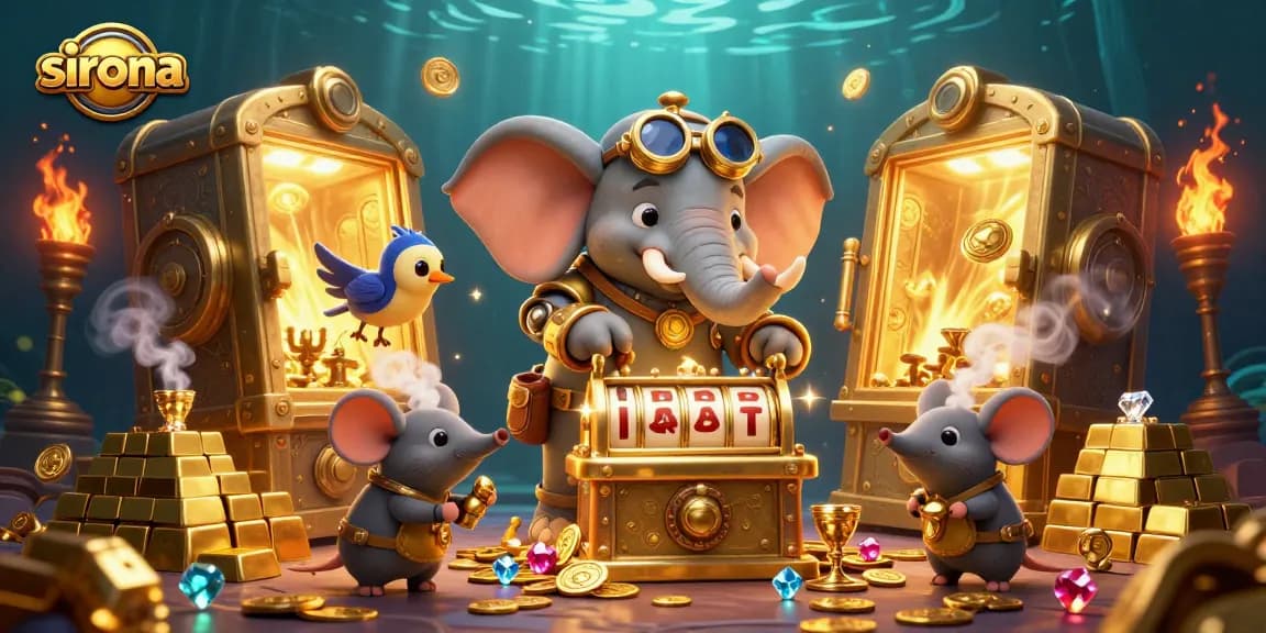 Spin the sirona slot machine in this vibrant casino scene with steampunk elements and treasures.