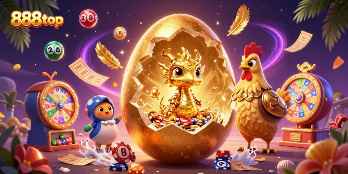 Experience thrilling gaming moments at 888top with a golden dragon and vibrant casino elements.