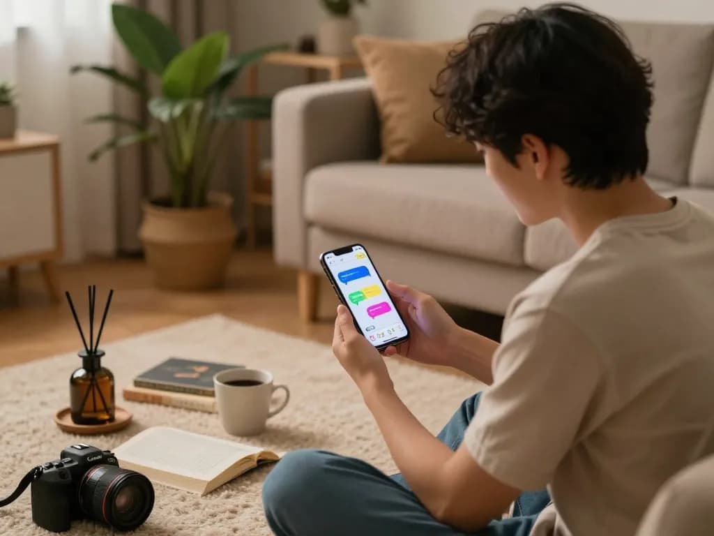 Engaging sex AI chat conversation on smartphone in cozy setting