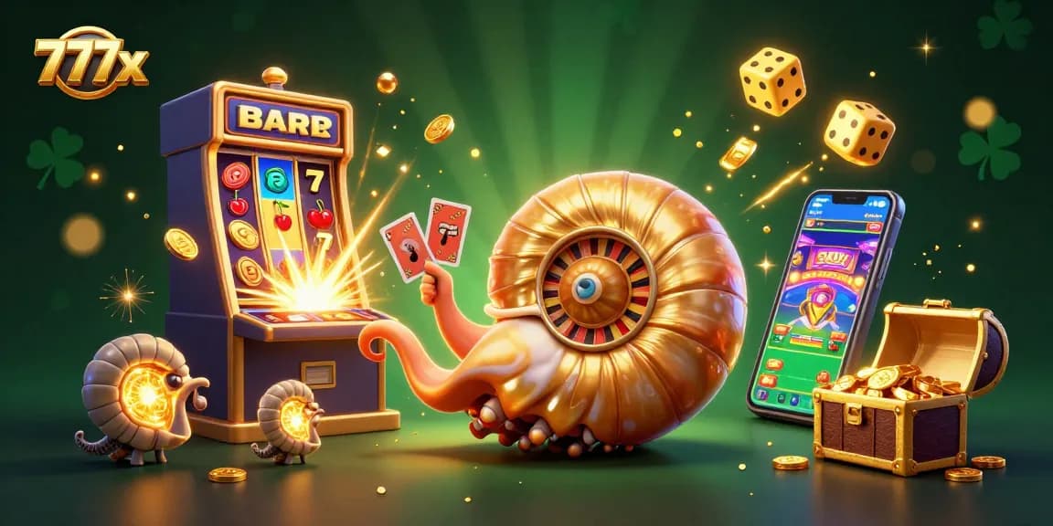 Experience the excitement of 777x with a vibrant nautilus-themed casino scene filled with jackpots and winning symbols.