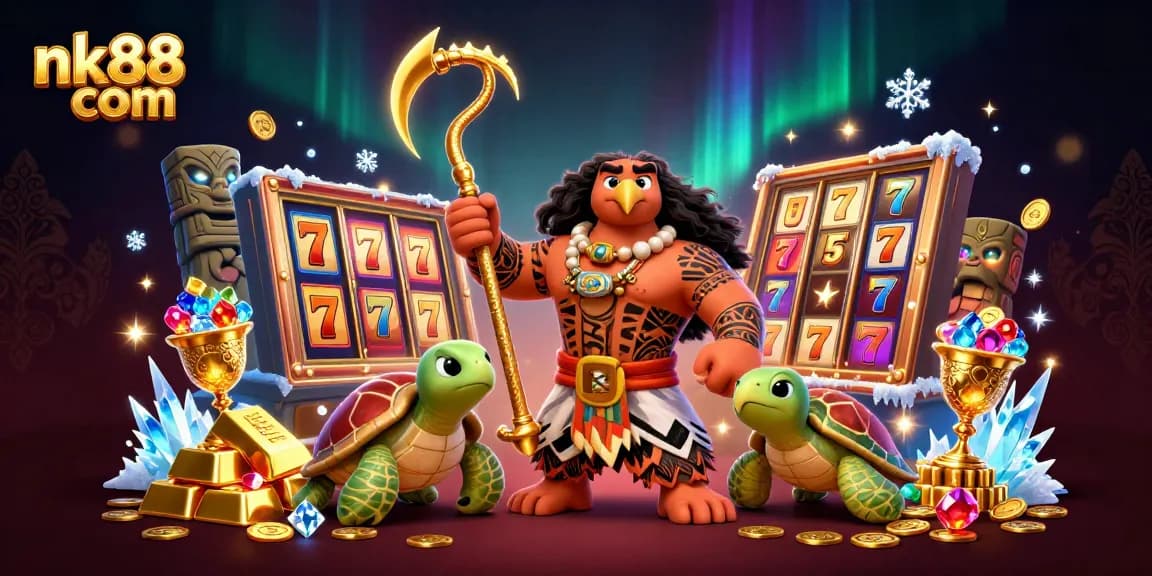 Engage in exciting gameplay at nk88 com, featuring a vibrant casino scene with dynamic characters and rich rewards.