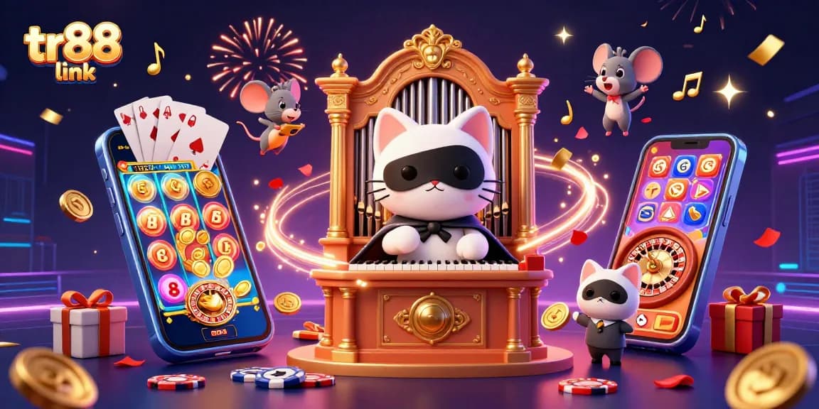 Experience the thrilling tr88 link in this vibrant casino illustration featuring exciting slot games and characters.