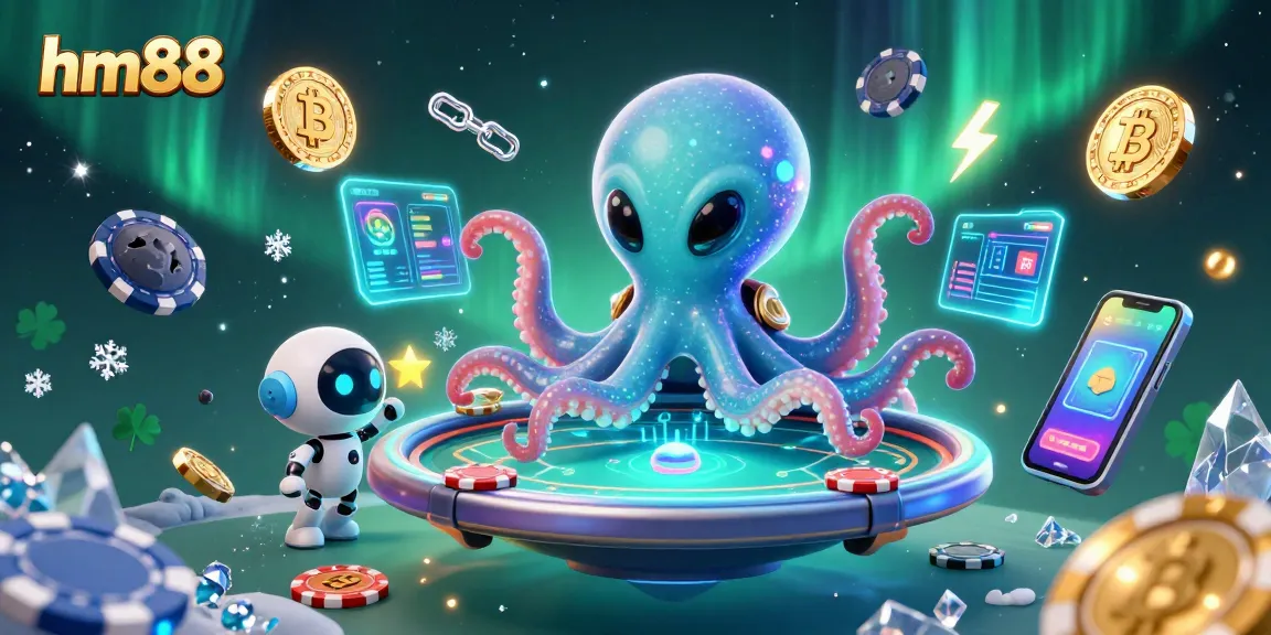 Play exciting games at hm88 with a holographic poker table featuring a charming alien octopus.