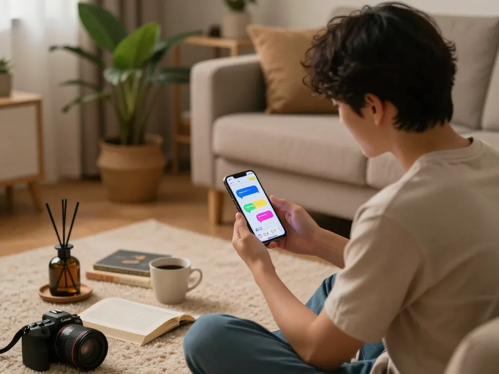 Engaging sex AI chat conversation on smartphone in cozy setting