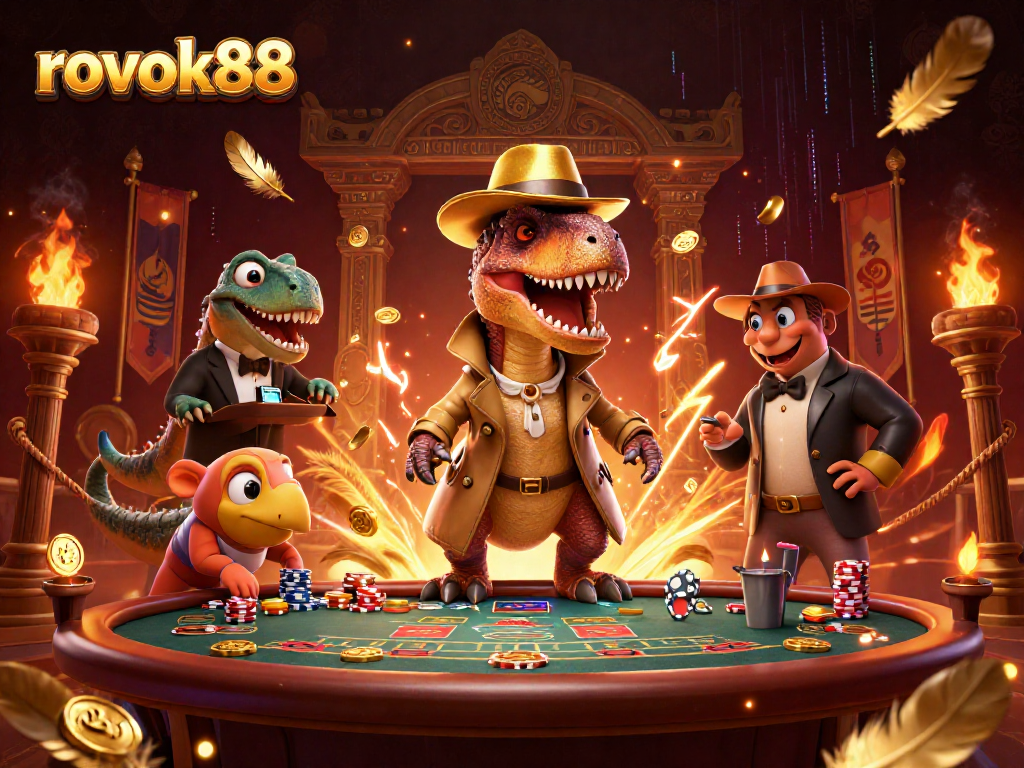 Experience exciting blackjack action with rokok88 as a velociraptor card counter cleverly sneaks at the table.