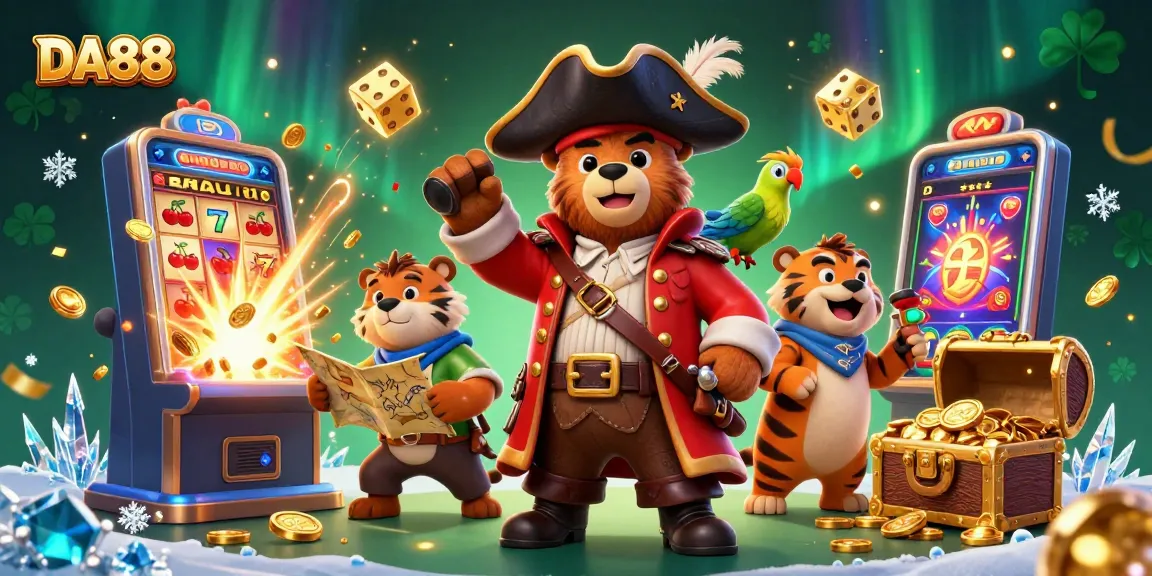 Win big at DA88 with dynamic 3D casino action featuring cartoon pirate bear and tiger!