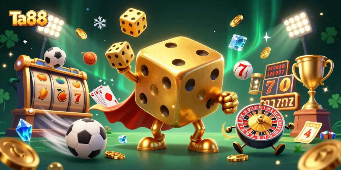 Ta88 engages players with golden dice and dynamic slot elements in a rich casino scene.