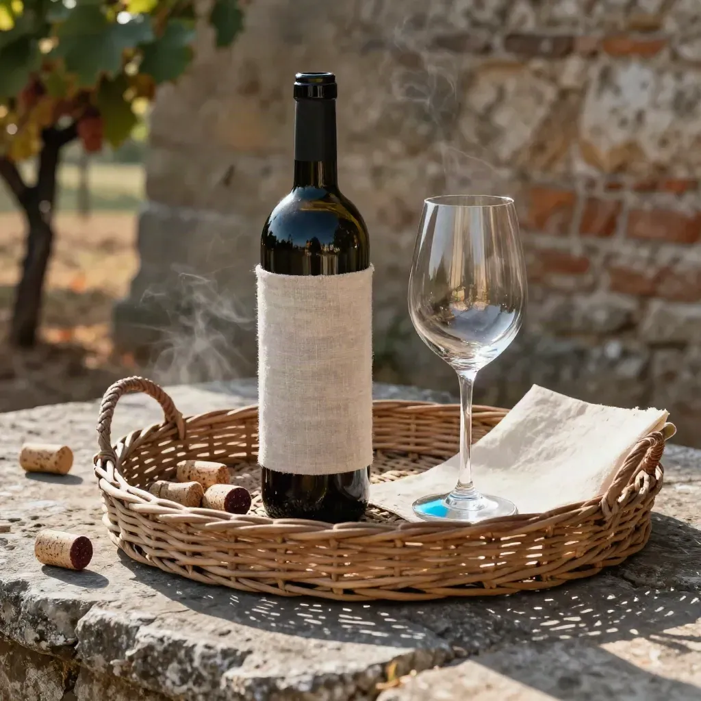 Set da wine tour in Chianti con tappi, bicchiere e custodia su pietra