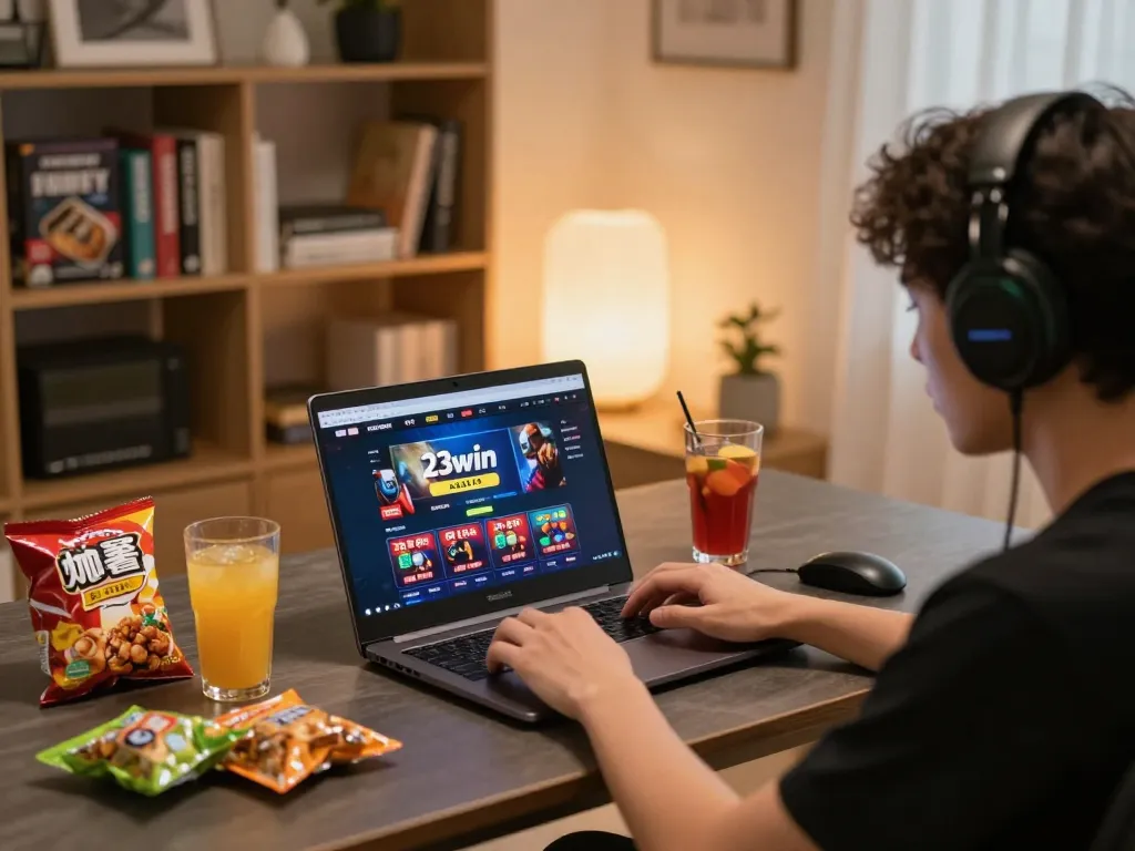 Person immersed in the trang chủ 23win online casino, showcasing a dynamic gaming experience.