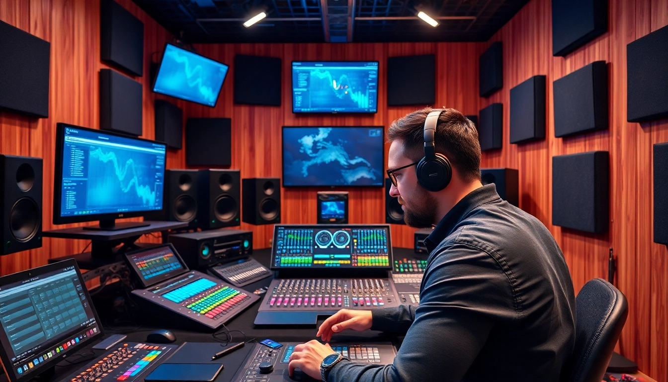 Engaging in online audio mastering at a sophisticated studio with advanced equipment.