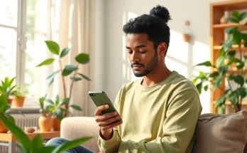 A person engages with the Ayurveda Mobile App, highlighting wellness practices in a serene home setting.
