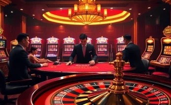 Engaged players at Nhà cái F168 enjoy luxury casino gaming with poker chips and a roulette wheel.