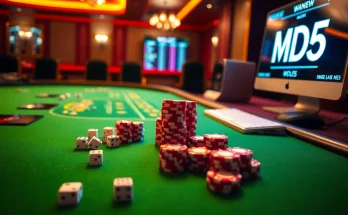 Tài xỉu md5 game table setup showcasing dice and real-time game results.