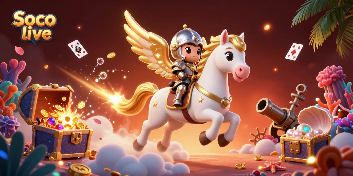 Soco live offers thrilling action with a knight and celestial horse amidst a vibrant casino scene.